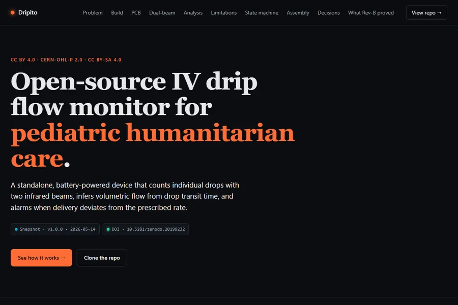 Screenshot of the Dripito project site